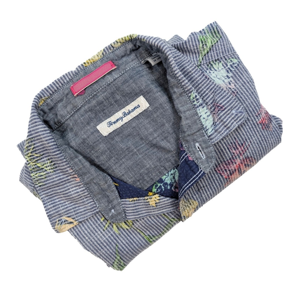 Tommy Bahama Hawaiian‎ Striped Button Up Palm Versational Men's Size Medium - Picture 6 of 6